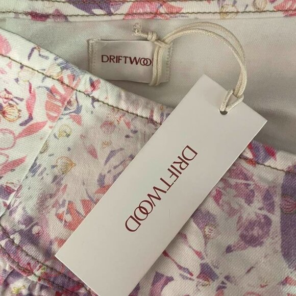 DRIFTWOOD NWT Floral Print Tiered Ruffle Denim Mini Skirt Medium M Side Zip - Picture 10 of 14